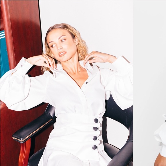 PrettyLittleThing White Long Sleeve Dress with Black Button Accents - Picture 10 of 12